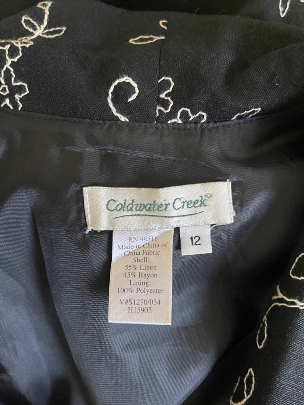 Coldwater Creek Black Midi Dress with White Embroidered Vine Detail - Picture 3 of 4